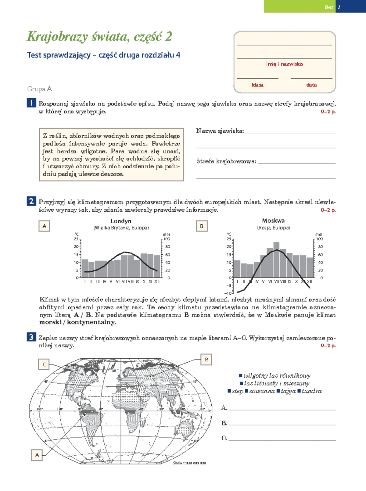 Sprawdzian Z Mapy świata Geografia