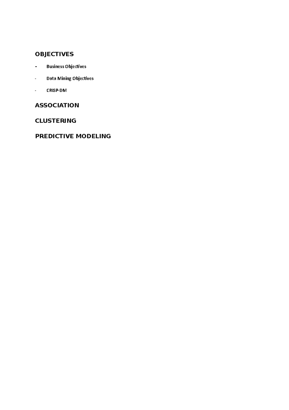 ANL307 Appendix Interpretation v2 - OBJECTIVES Business Objectives Data ...
