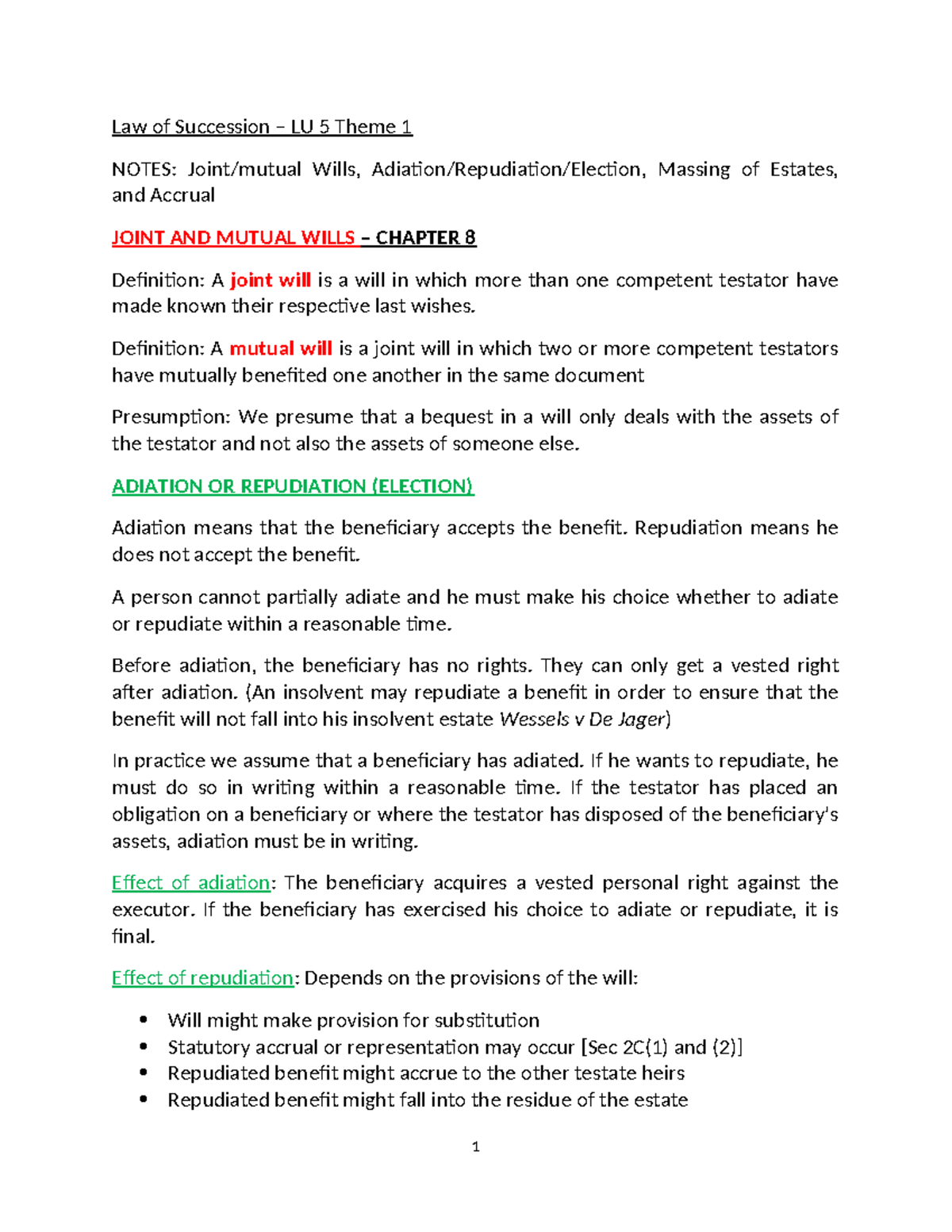 LU 5 Notes on Joint & Mutual Wills, Adiation, and Massing of Estates ...