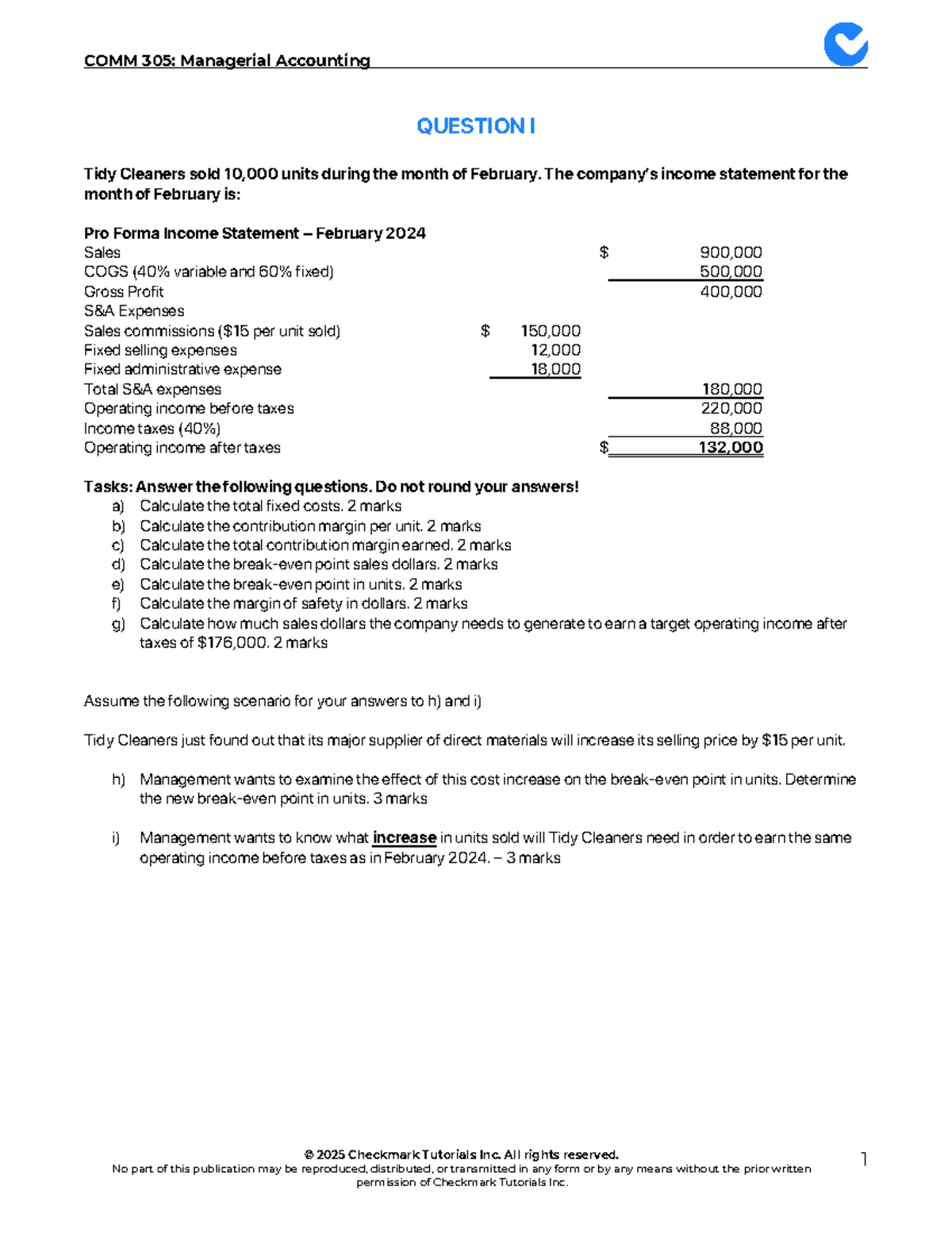 COMM 305: Managerial Accounting Mock Exam Questions and Solutions - Studocu
