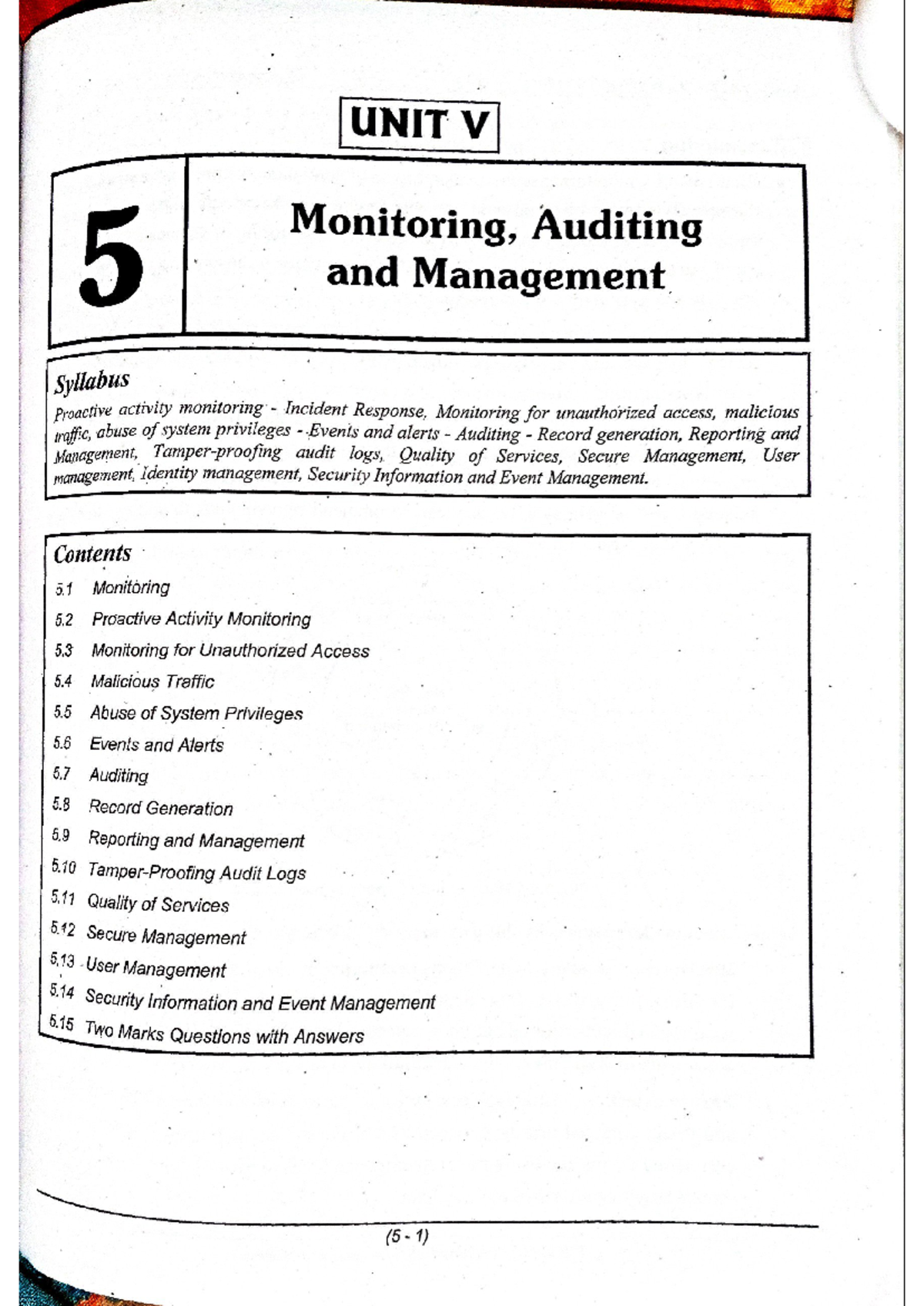 SPC-UNIT5 Monitoring, Auditing, and Management Syllabus Overview - Studocu