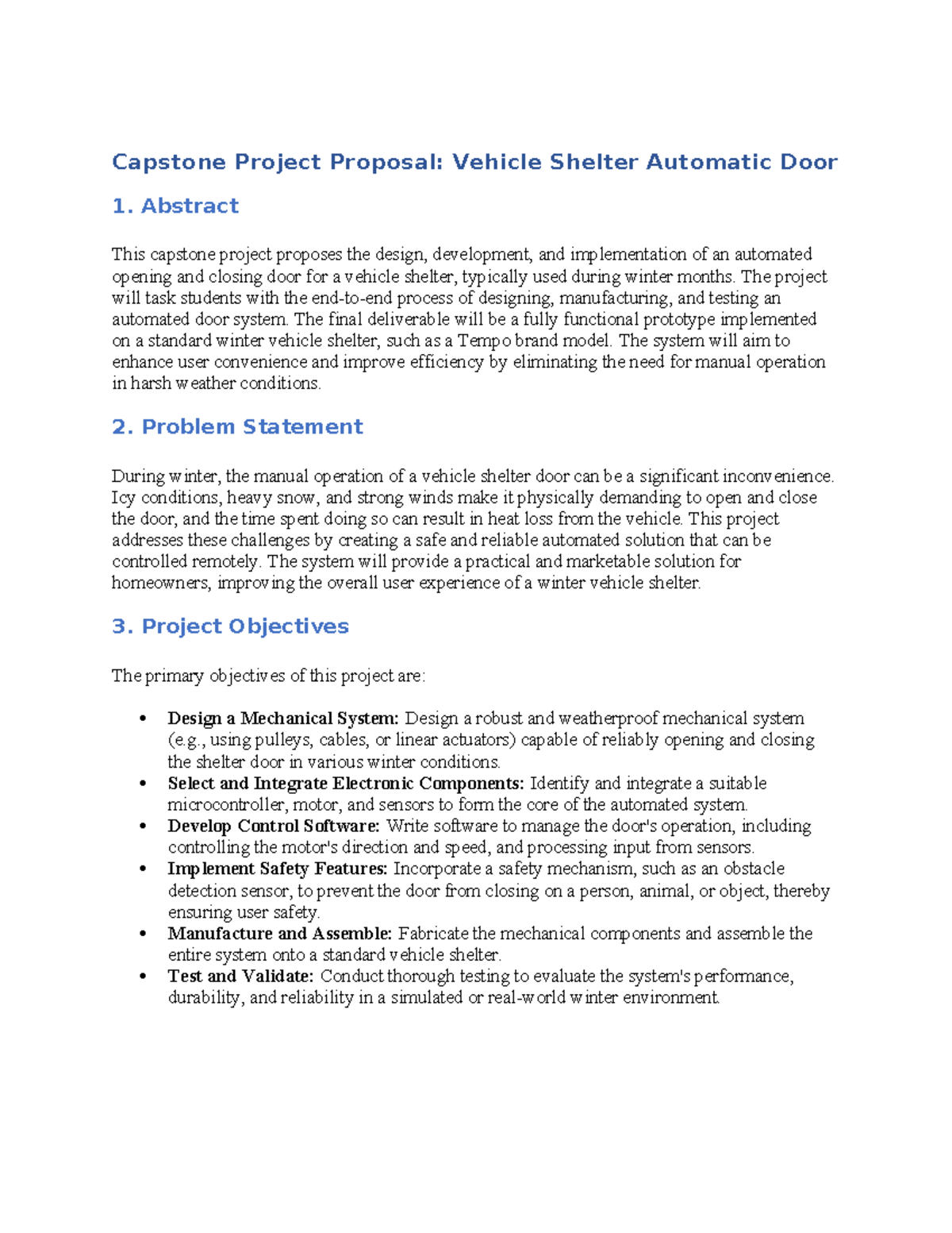 M490-2526 Capstone Project Proposal: Auto Door for Vehicle Shelter ...