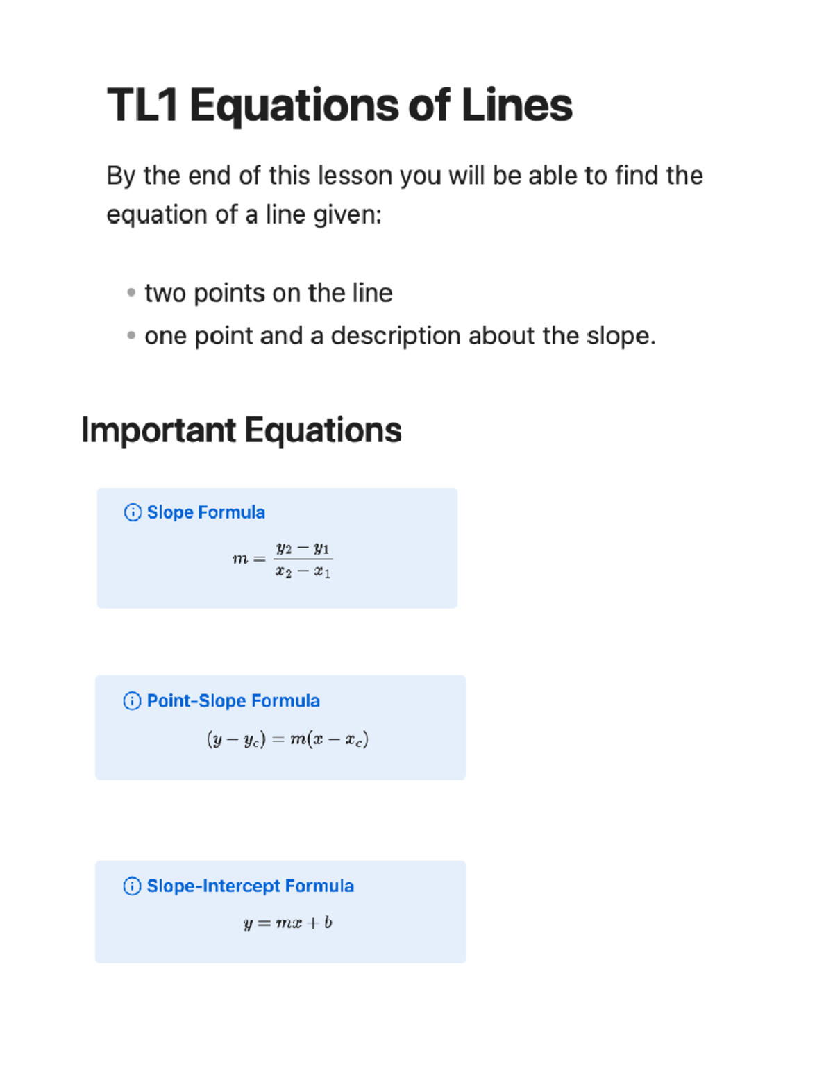 T1&T2,FRI24 - What it looks like. - TL1 Equations of Lines the end of ...