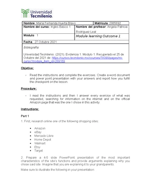 Topic 1 - Ejercicio tema 1 ingles basico universidad tec milenio ...