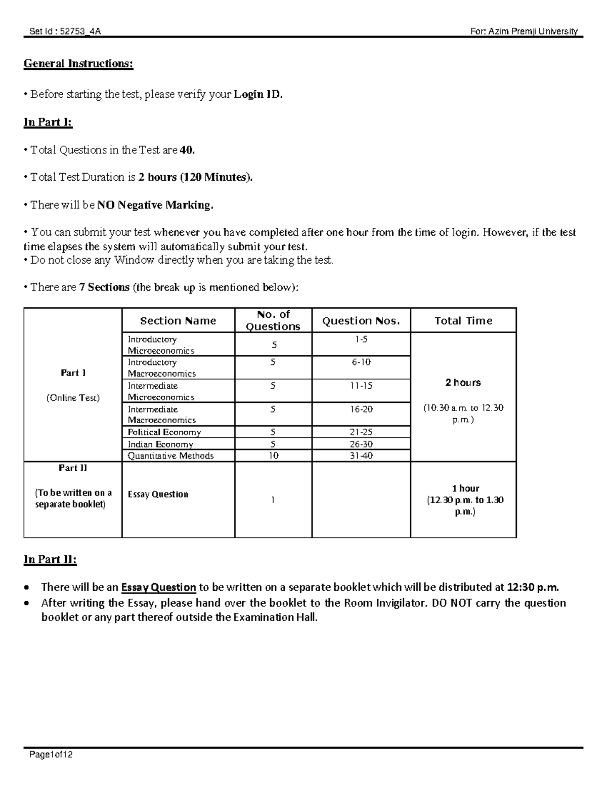 APU MA Economics 2019 MCQ & Essay Exam Instructions and Details - Studocu