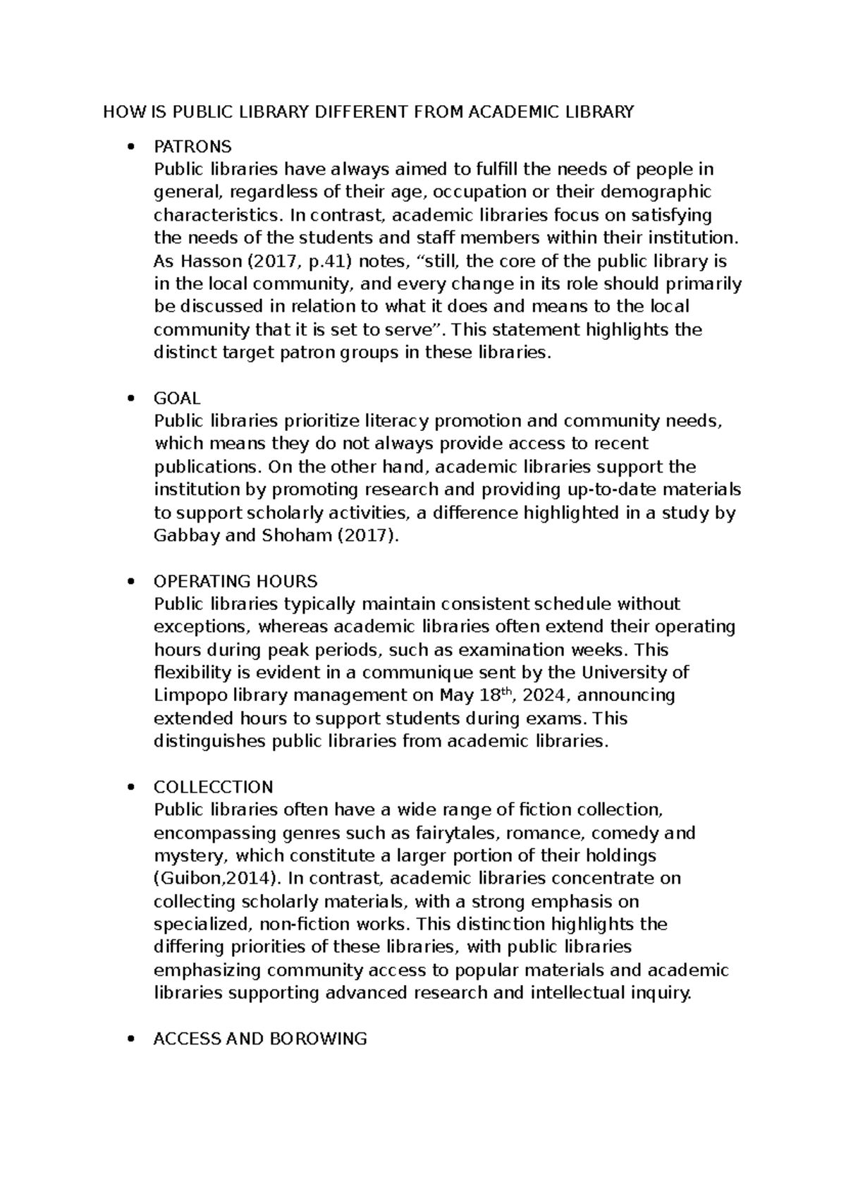 Comparative Analysis of Public vs. Academic Libraries - Studocu