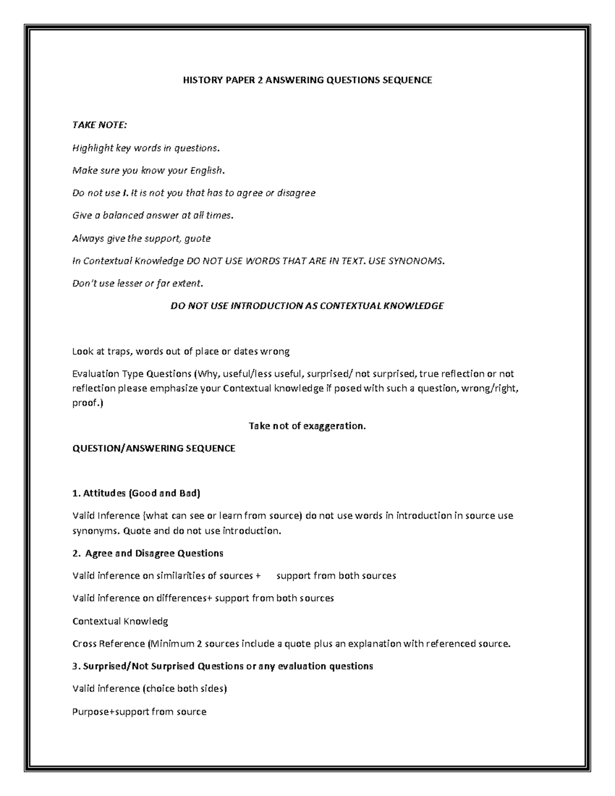 HISTORY PAPER 2: Guide to Answering Evaluation Questions - Studocu