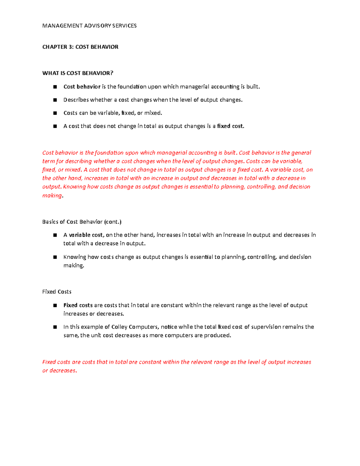 Chapter 3: Understanding Cost Behavior in Managerial Accounting - Studocu