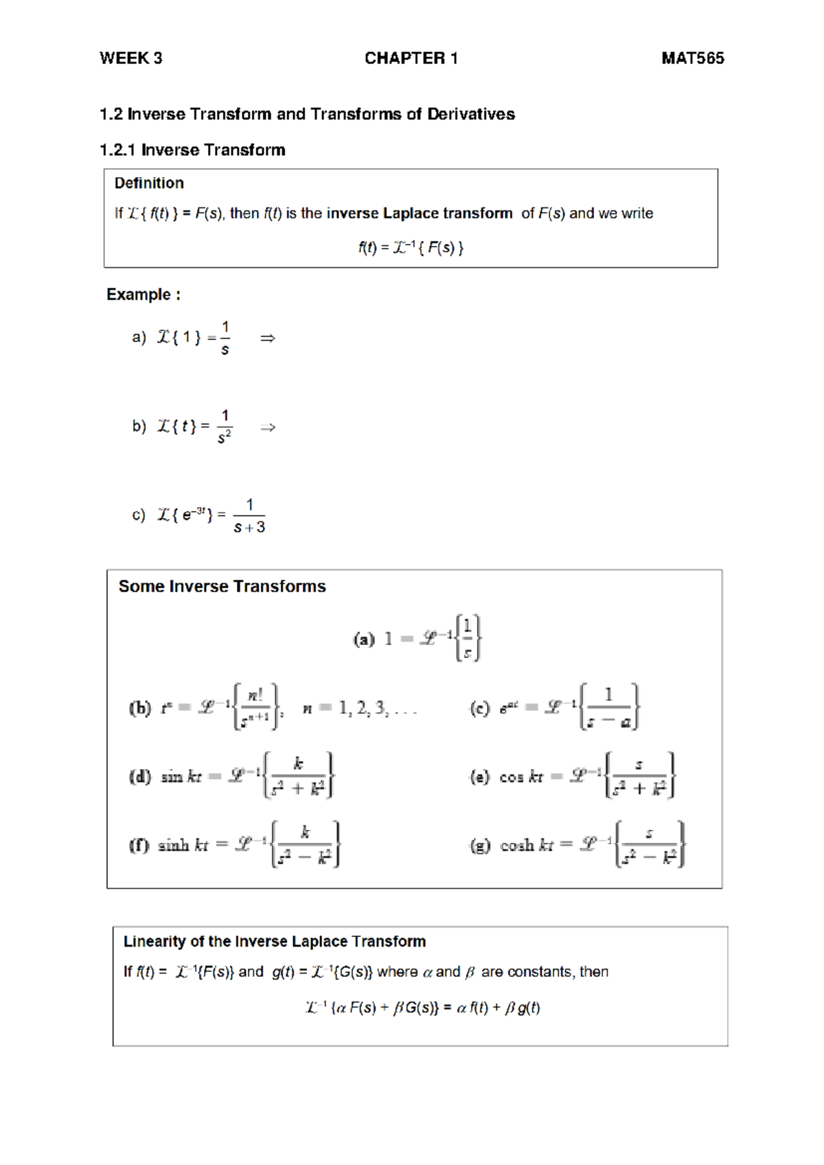 Chapter 1 Week 3-4 - mat565 - Advance Differential Equation - 1 Inverse ...