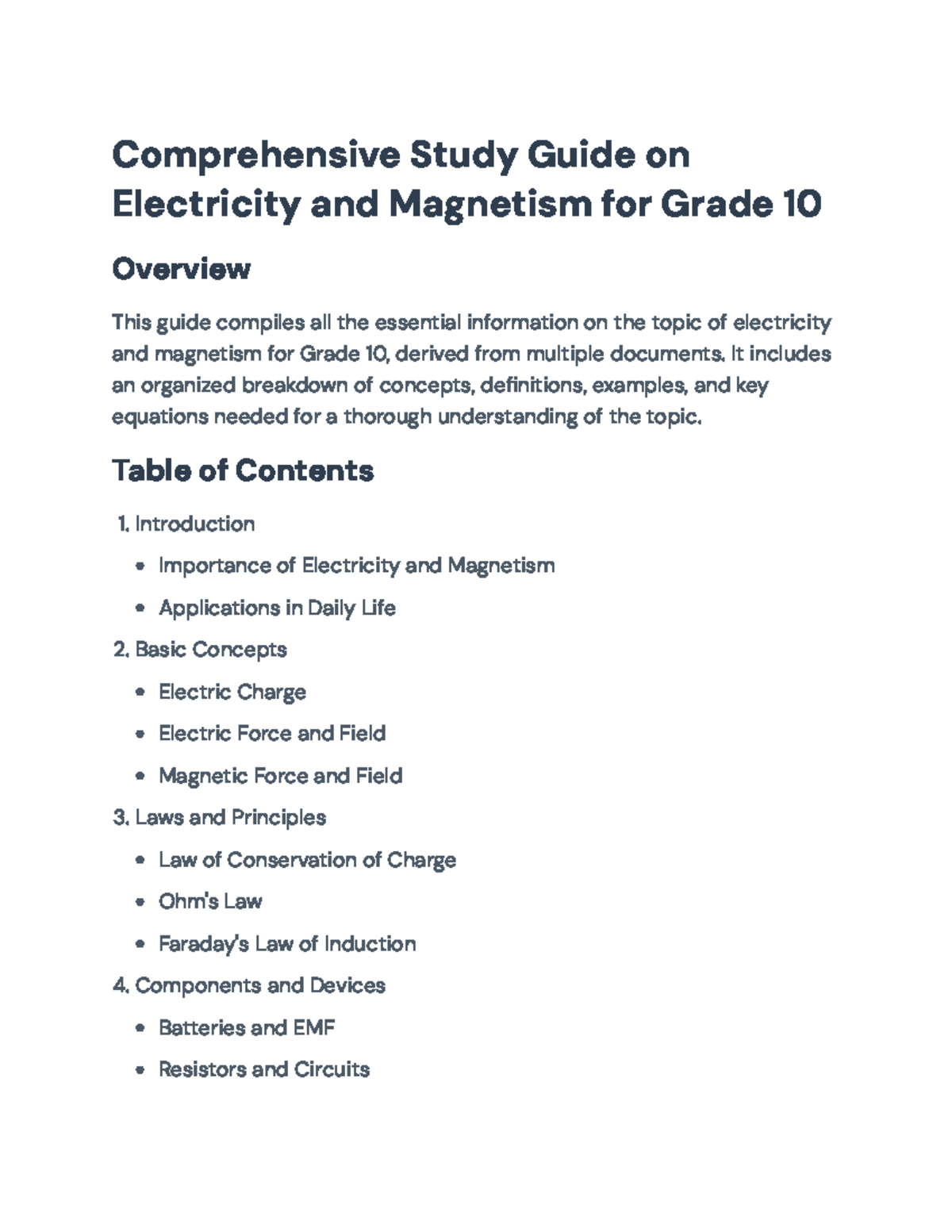 Comprehensive Study Guide on Electricity and Magnetism for Grade 10 ...