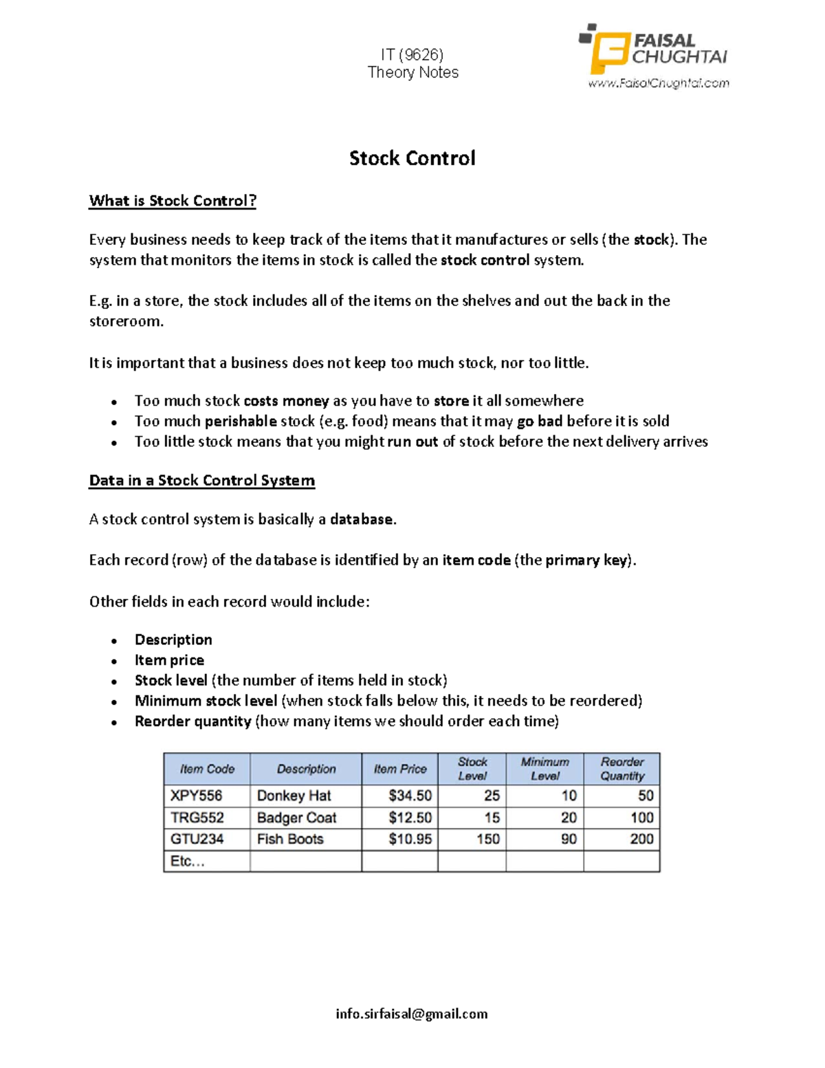 Stock Control Theory Notes: Understanding Automatic Systems - Studocu