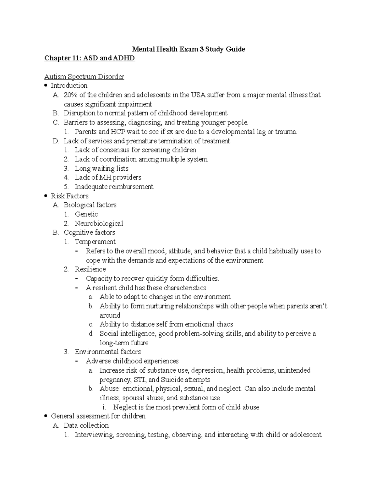 Mental Health 3 Exam Study Guide: Focus on ASD & ADHD Concepts - Studocu