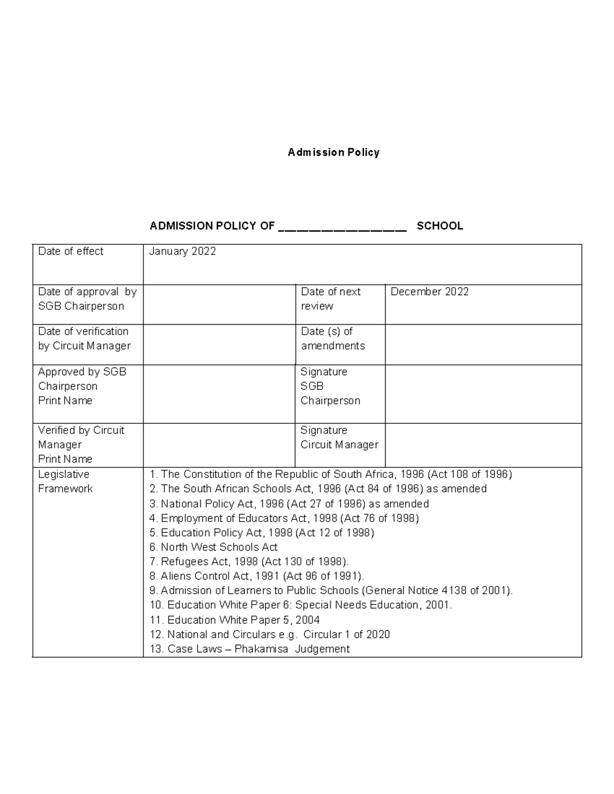 Admission Policy Overview: Key Guidelines and Legislative Framework ...