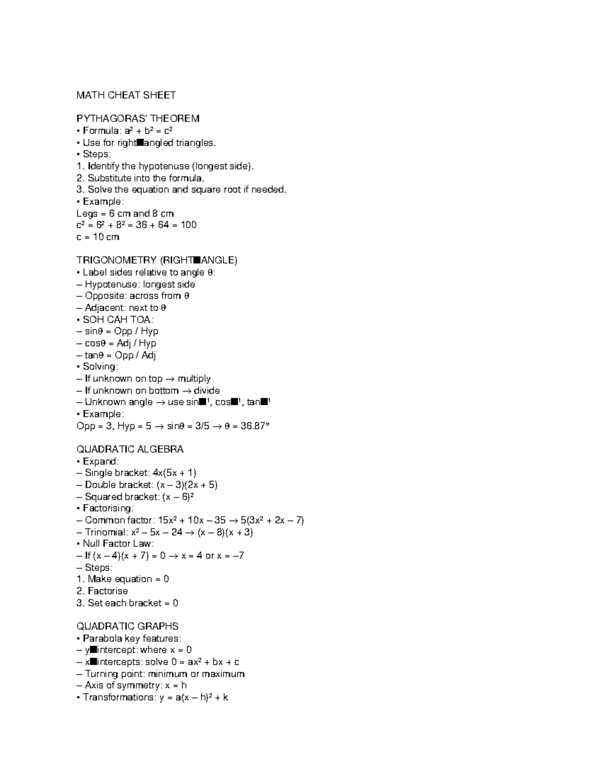 MATH 101: Comprehensive Cheat Sheet for Theorems & Formulas - Studocu