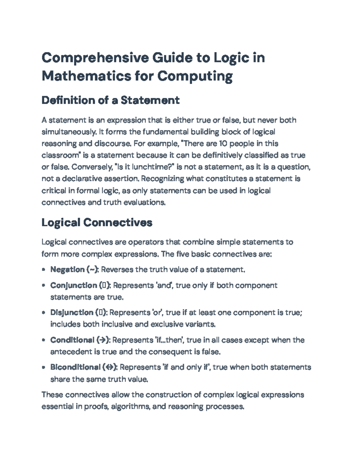 Comprehensive Guide to Logic in Mathematics for Computing: Statements ...