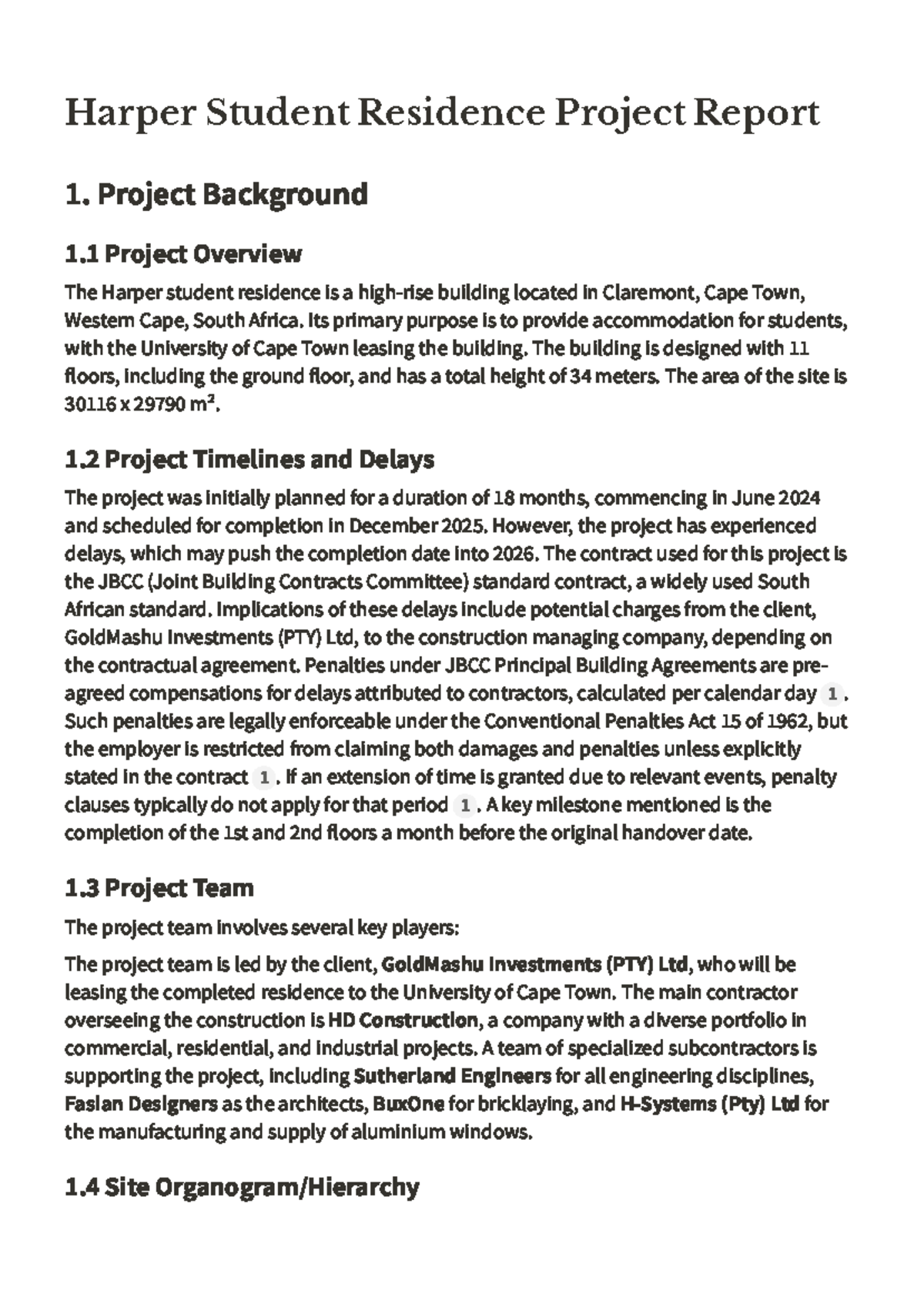 Harper Student Residence Project Report: Overview & Challenges - Studocu