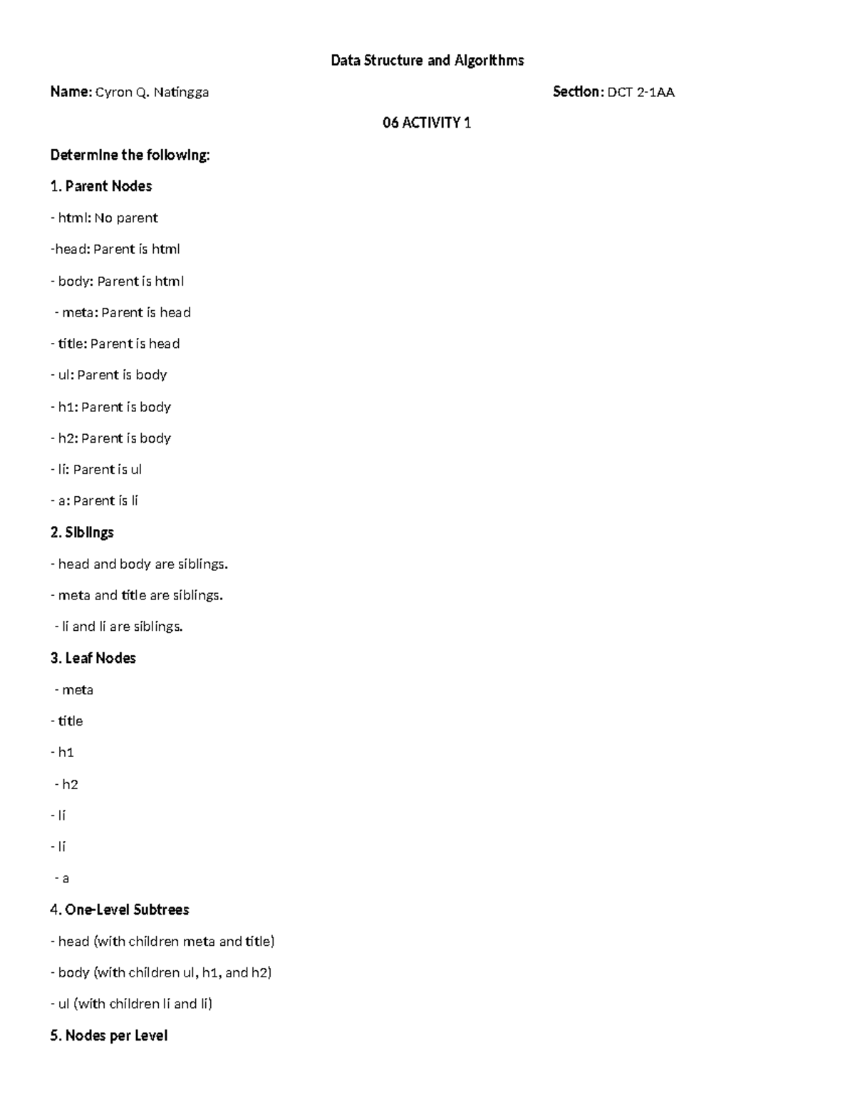 Data Structures & Algorithms DCT 2-1AA Midterm Activity 06 Notes - Studocu