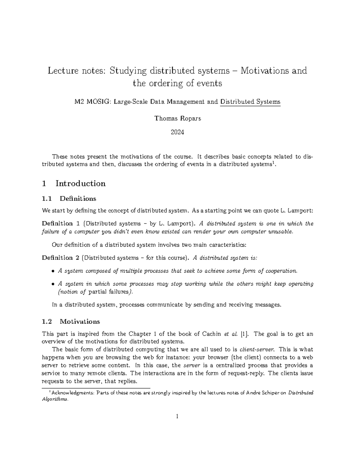 Lecture Notes on Distributed Systems: M2 MOSIG Overview and Key ...