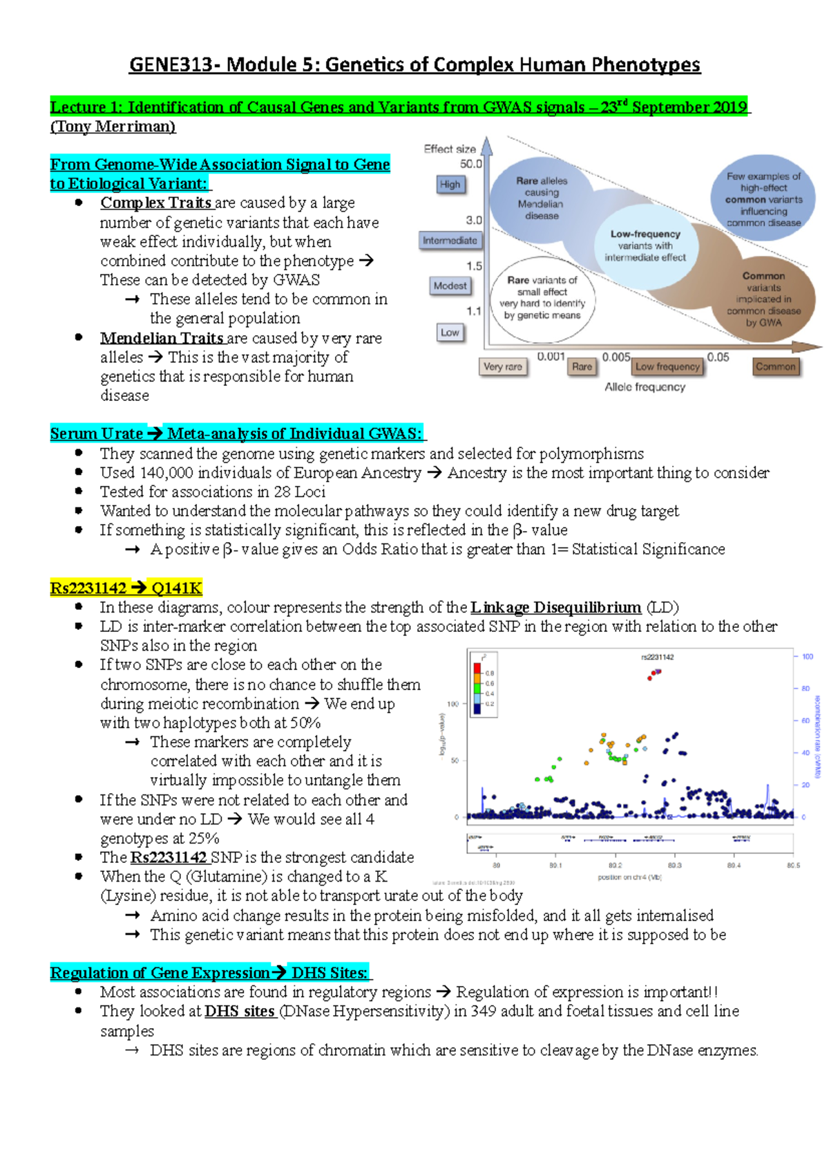GENE313 - Module 5 - Lecture Notes: Genetics of Complex Traits 1-5 ...