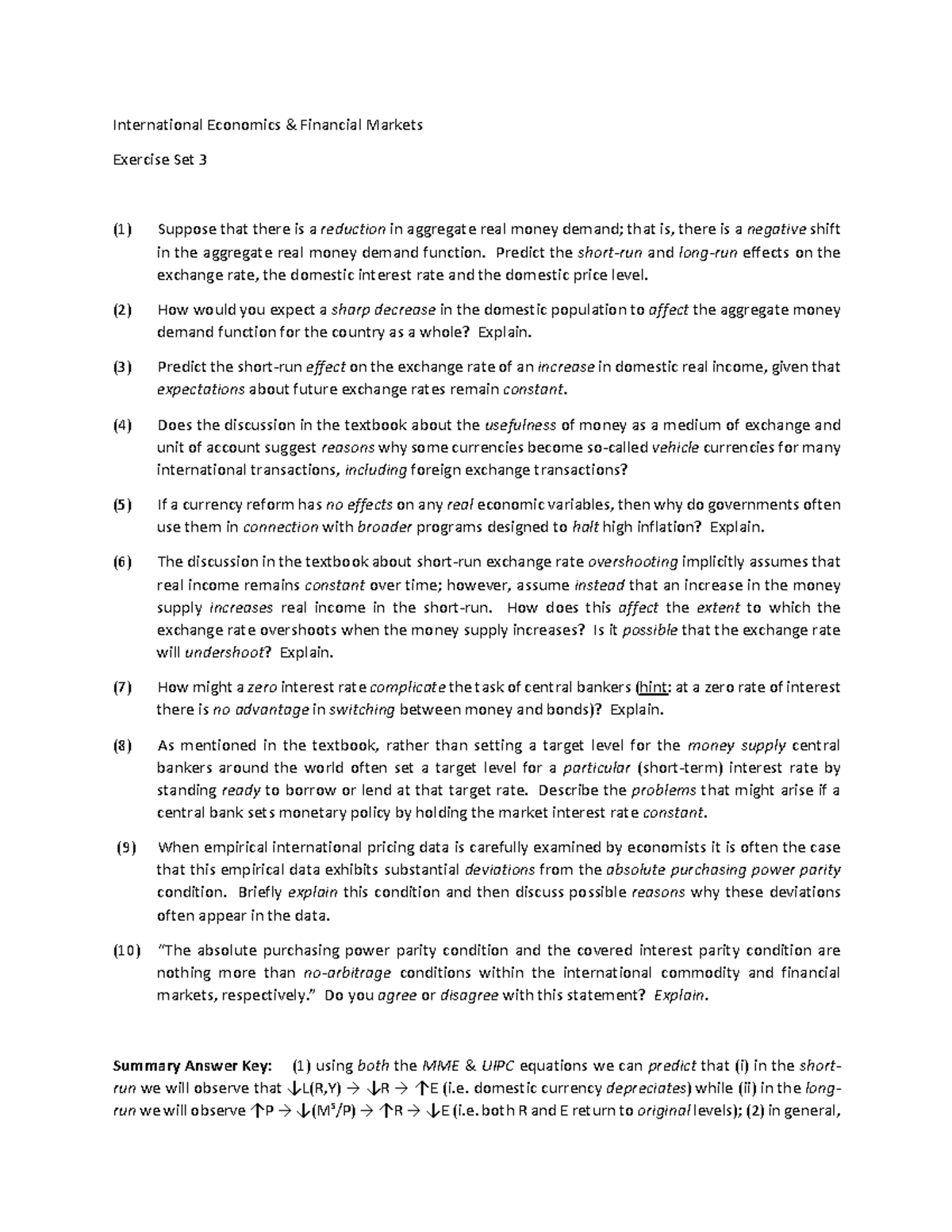 Exercise Set 3 (Autumn 2022) - International Economics & Financial ...