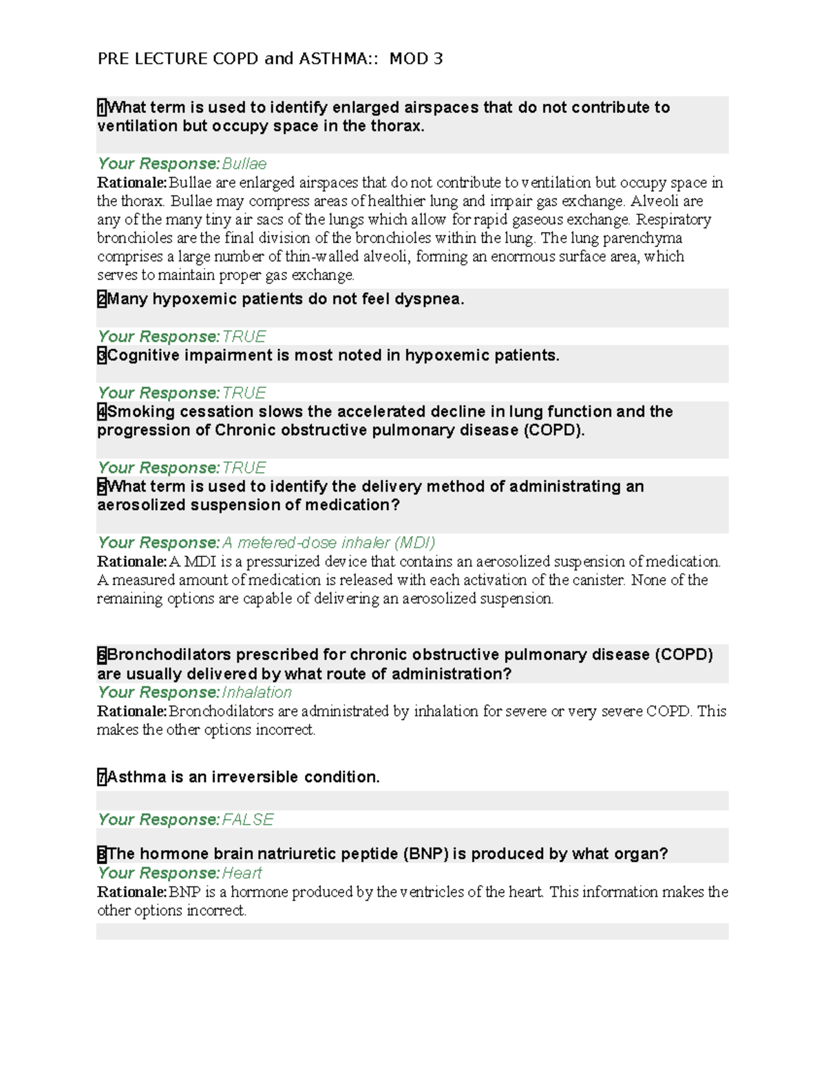 Asthma and COPD Pre-Lecture Questions: MOD 3 - Studocu