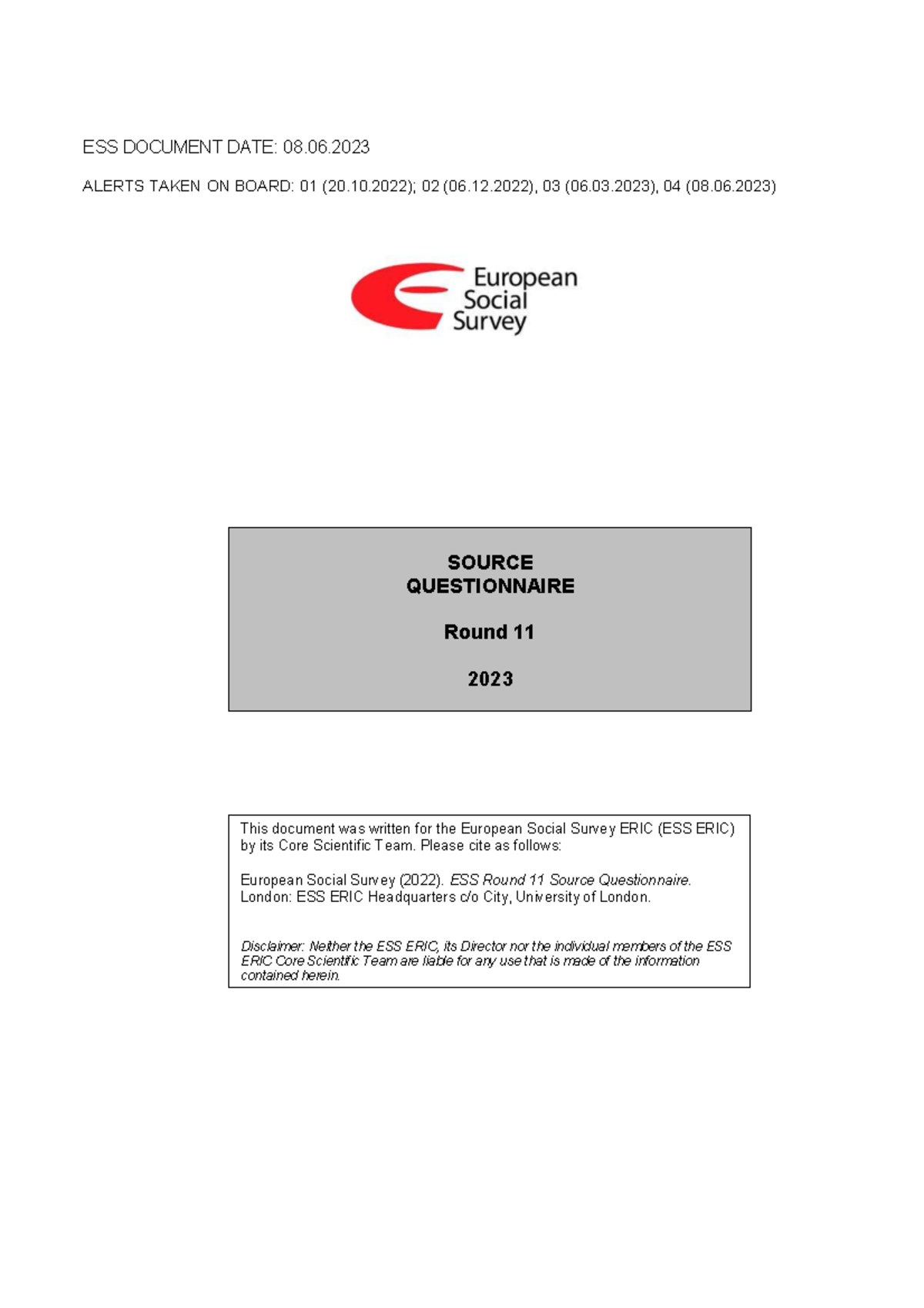 ESS Round 11 Source Questionnaire - 2024 Edition - Studocu