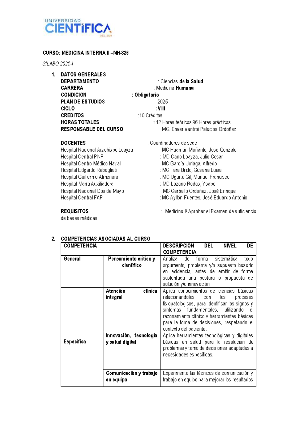 Medicina Interna II MH-826 Sílabos y Módulos 2025-1-5 - Document Preview