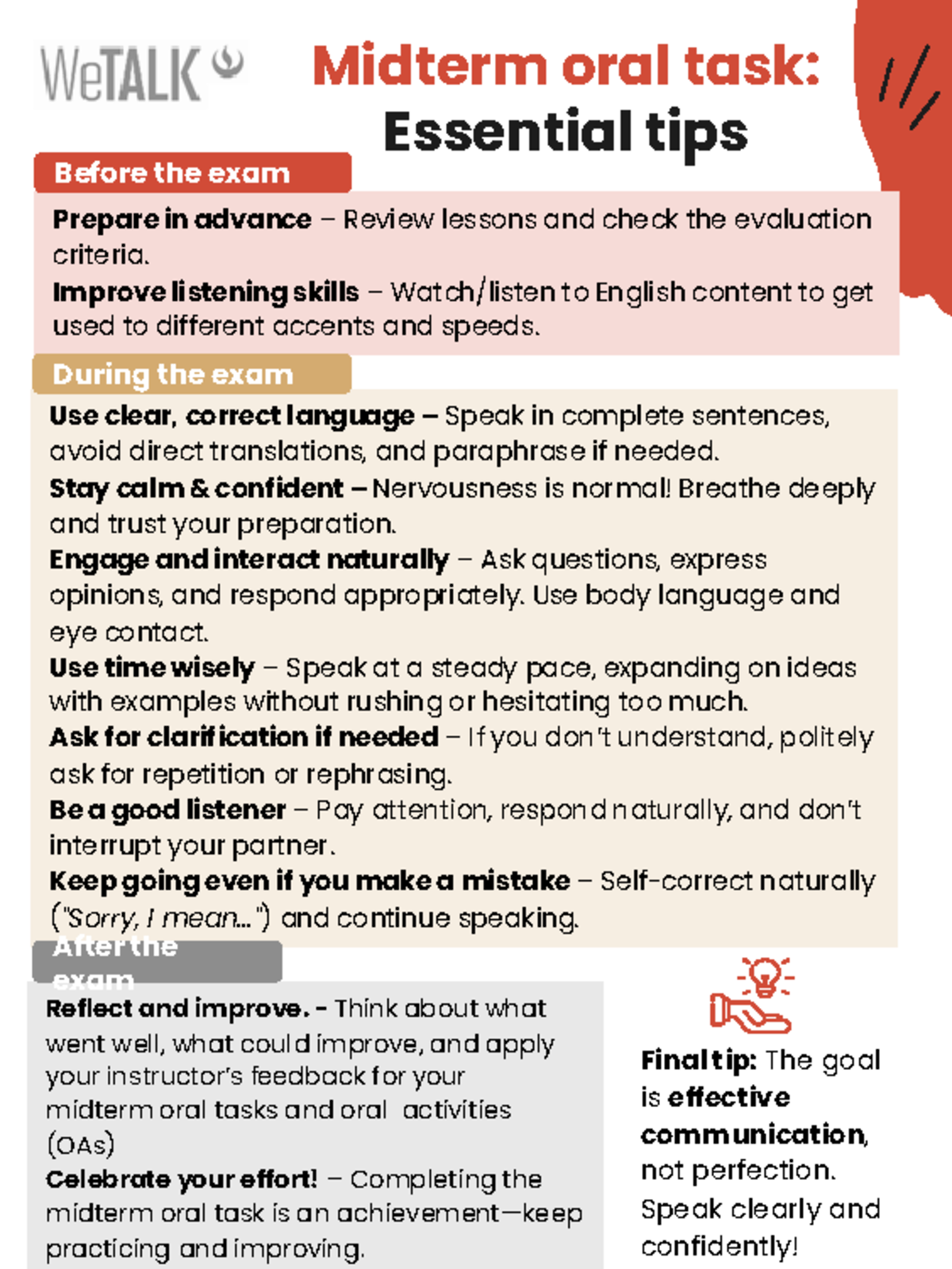 Midterm Oral Task Tips: Strategies for Effective Communication - Studocu