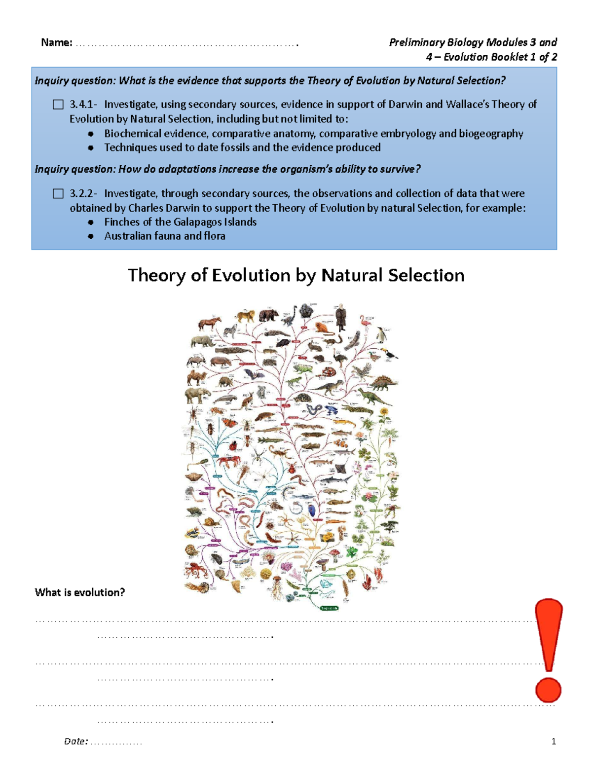 Preliminary Biology Modules 3 & 4: Evidence for Evolution & Natural ...