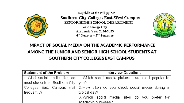 Impact of Social Media on Academic Performance: Interview Questions ...