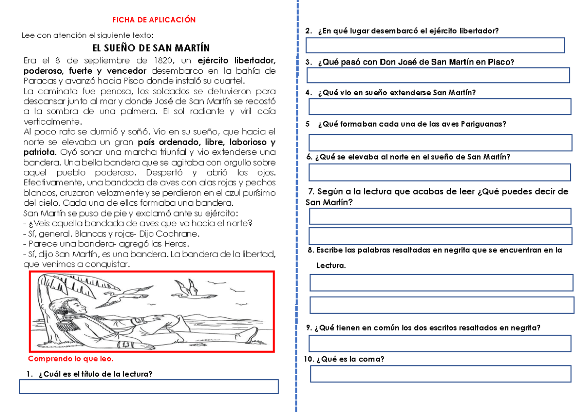 Ficha 23: Análisis de "El Sueño de San Martín" - Comprensión Lectora - Document Preview