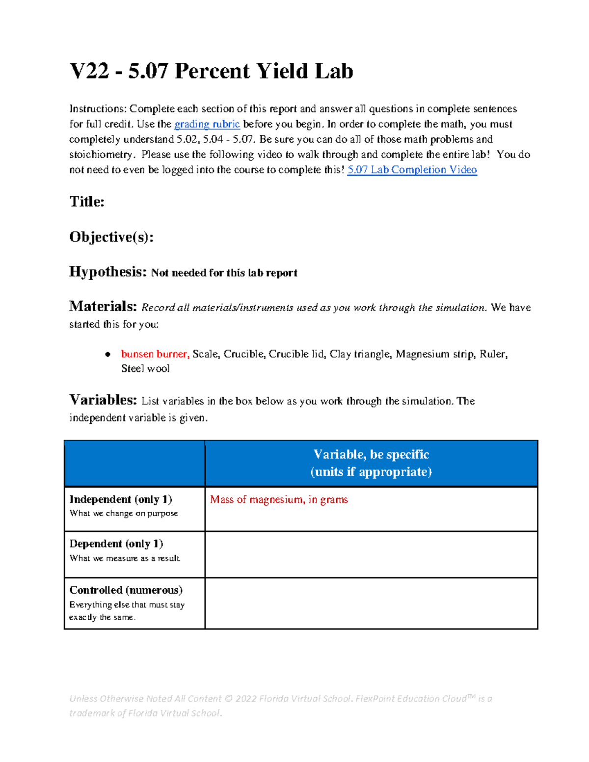 V22 - 5% Yield Lab Report: Understanding Stoichiometry & Calculations ...