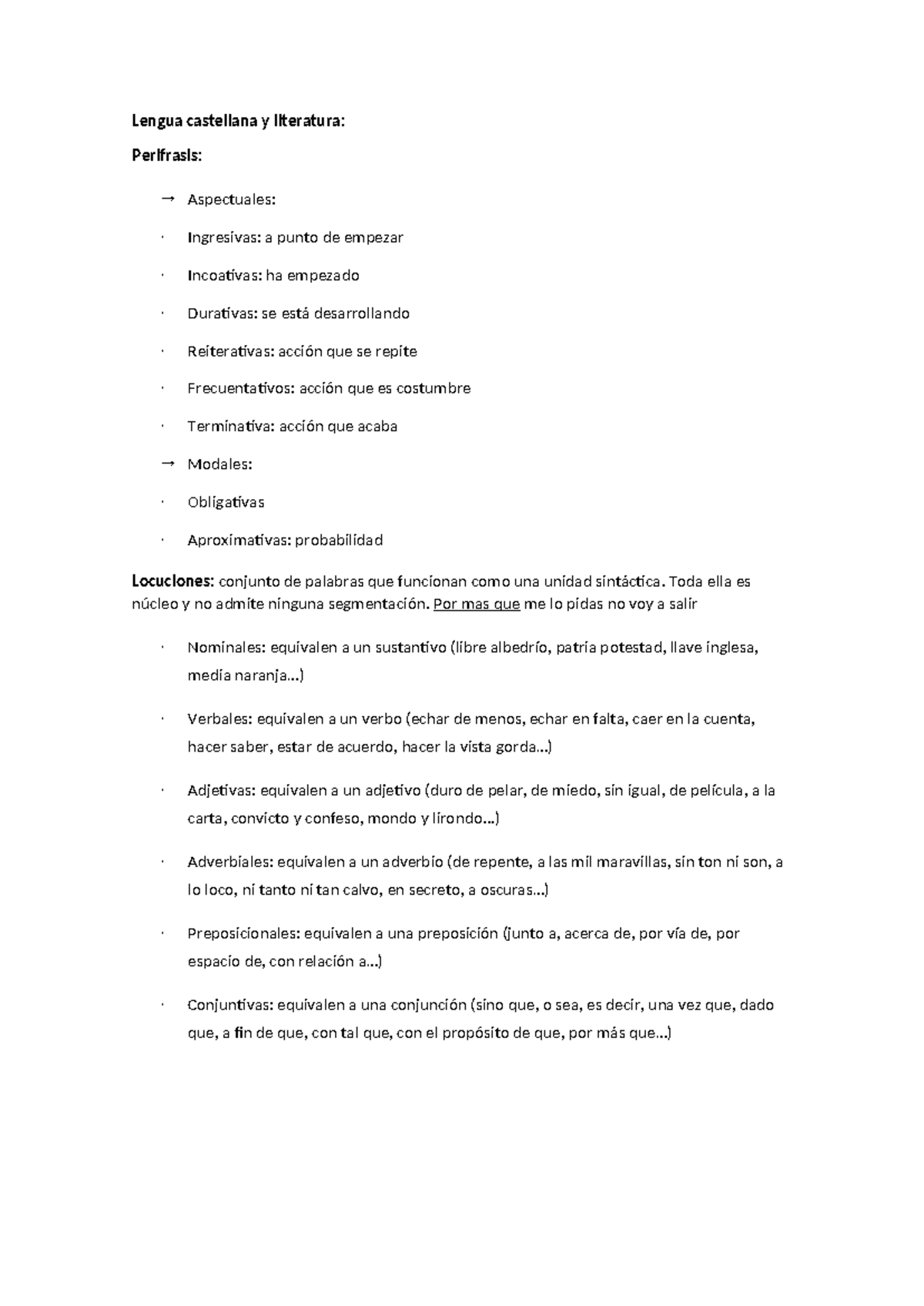 Lengua Castellana y Literatura: Perífrasis y Tipos de SE - Studocu