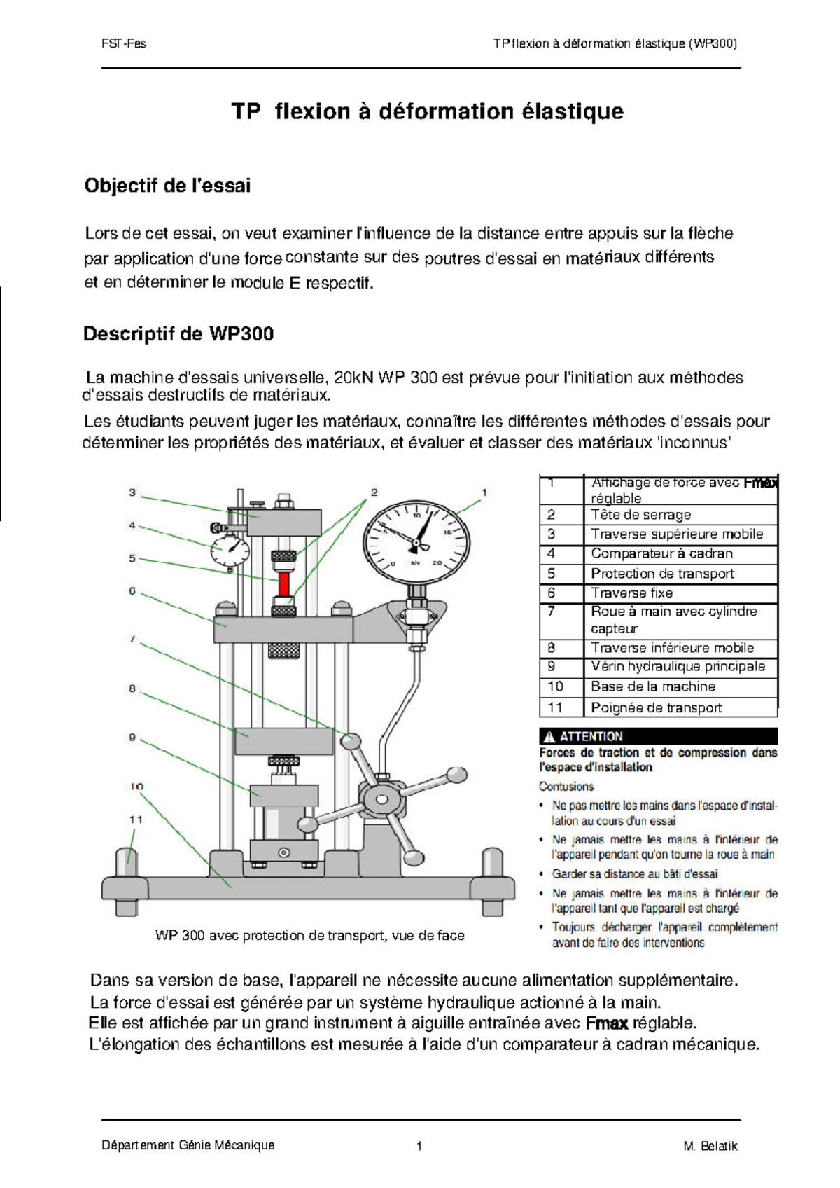 TP RDM Flexion avec déformation élastique de la machine (WP300F) V ...