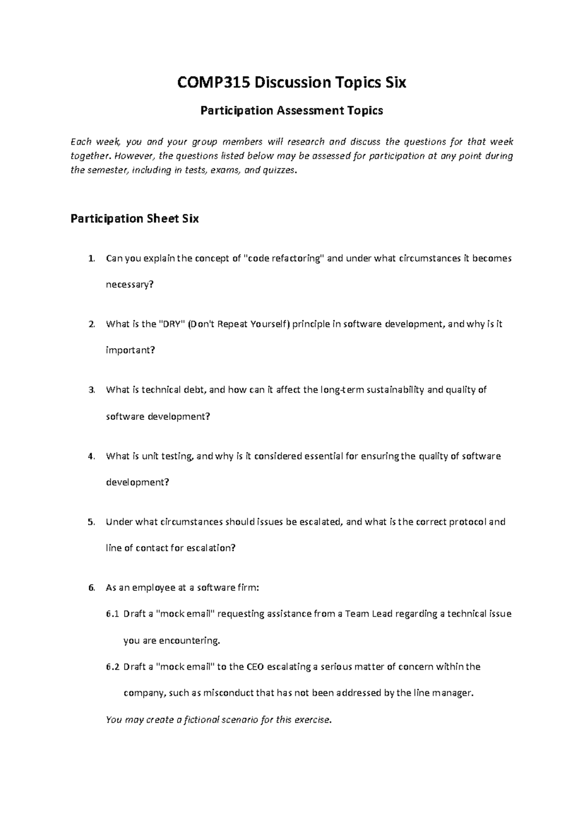 COMP315 Participation Assessment: Discussion Topics Six - Studocu