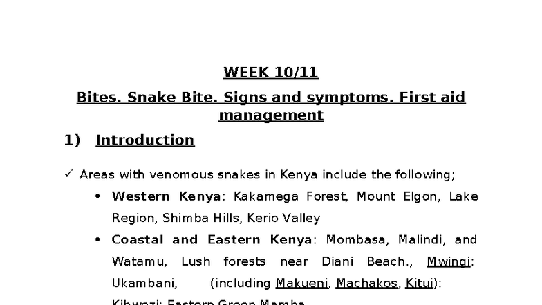 Curated visual reference: Visual Reference: Mch 117 Week 10 11 Snake Bites Seizure Management Notes