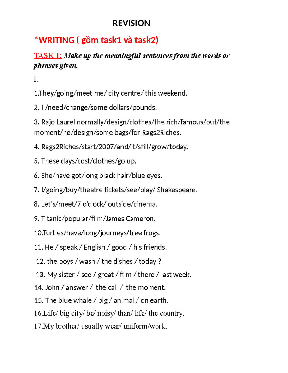 Revision Writing - Học Thêm (Task 1 & Task 2) - Studocu