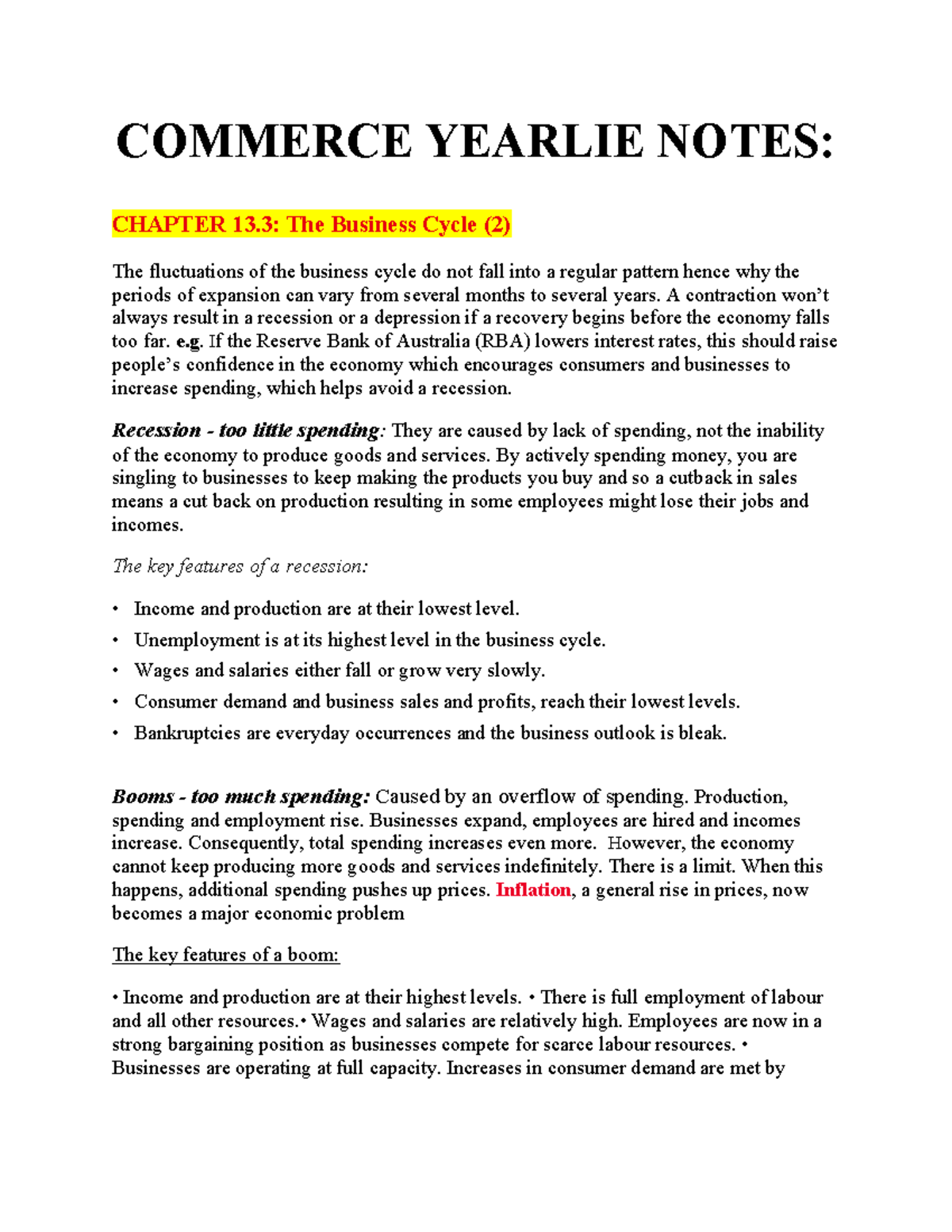 Commerce notes copy - COMMERCE YEARLIE NOTES: CHAPTER 13: The Business ...