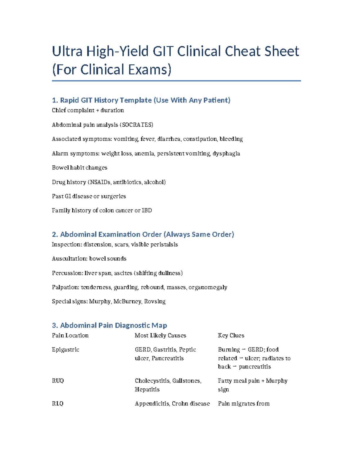 Ultra GIT Clinical Exam Cheat Sheet for Quick Reference - Studocu