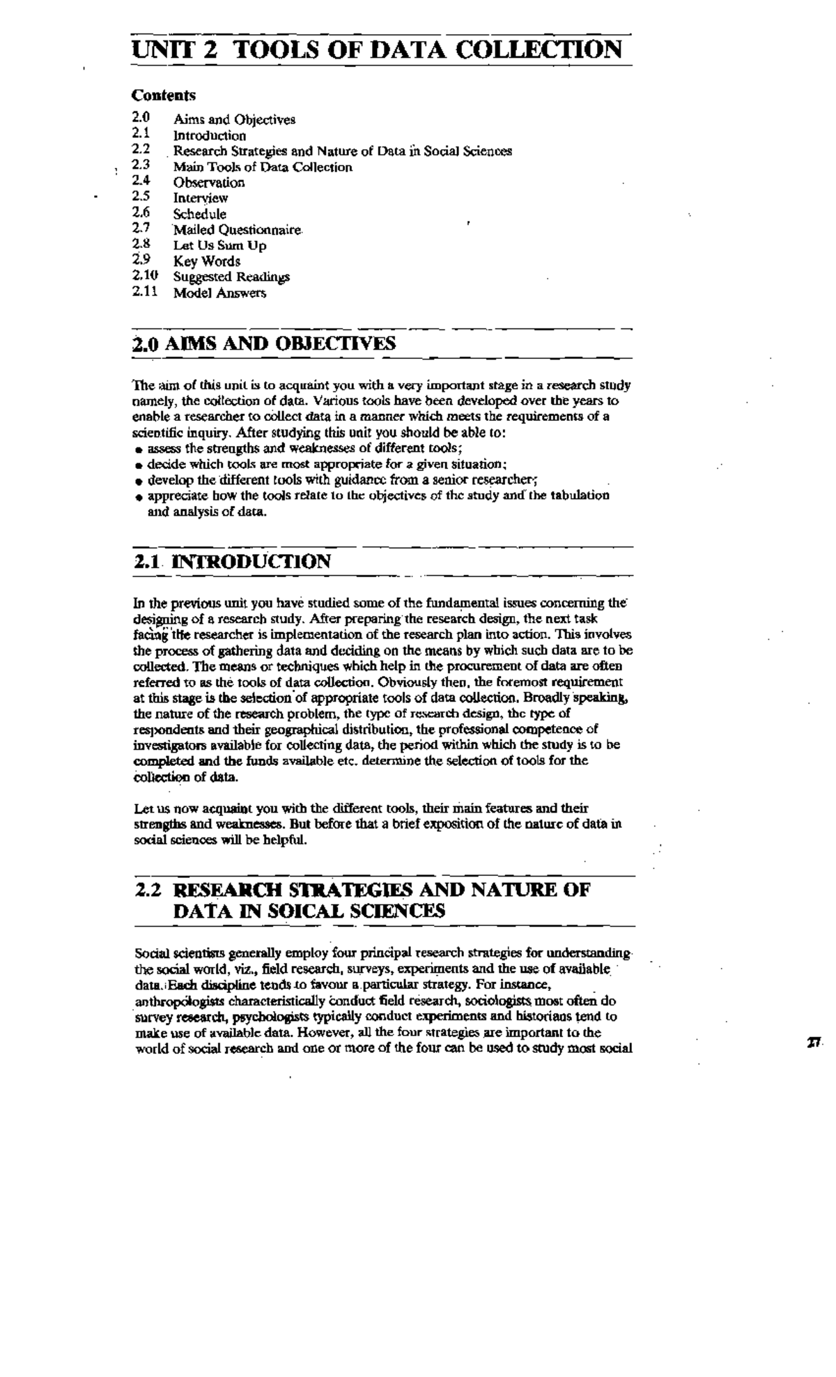 Unit 2 - Tools of Data Collection in Social Research Methods - Studocu
