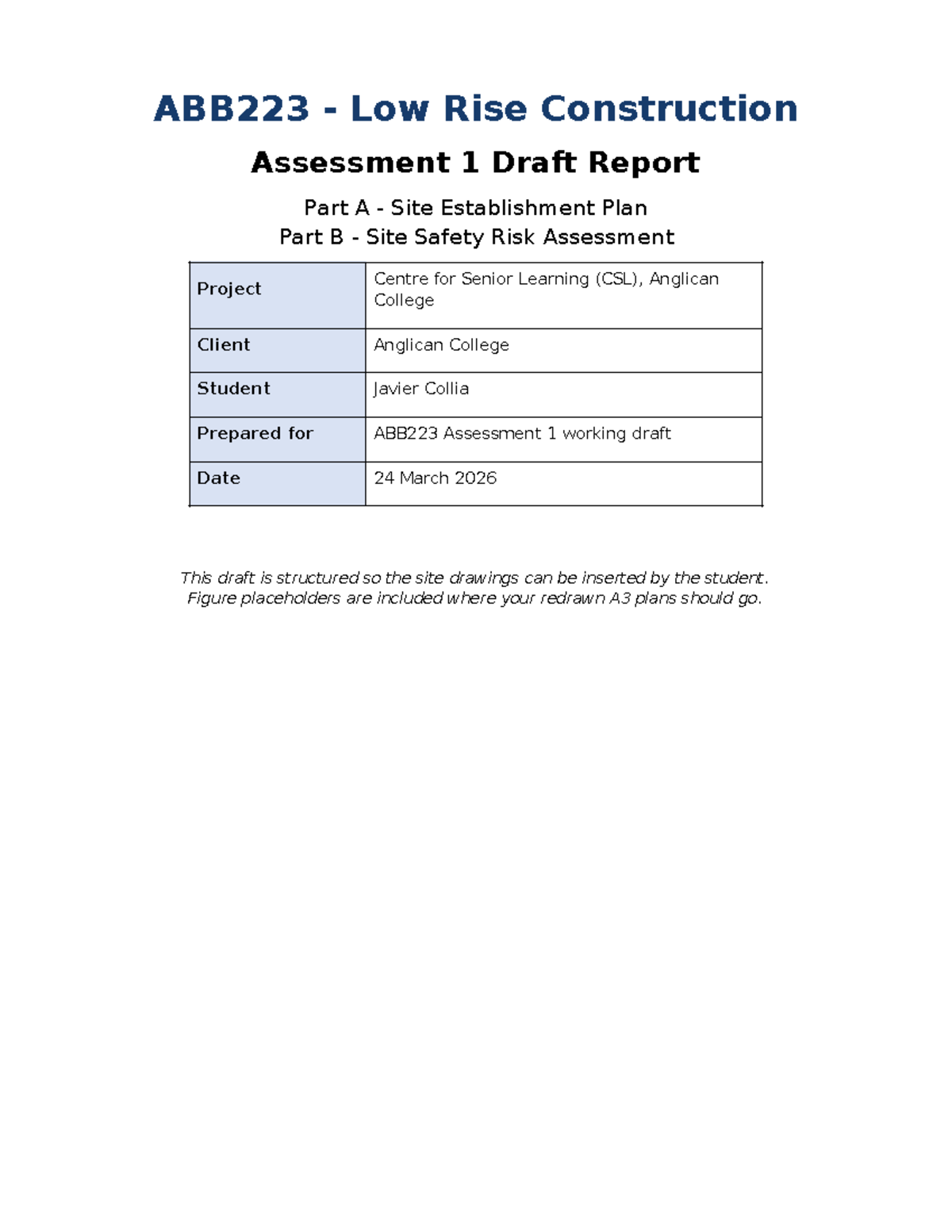 ABB223 Low Rise Construction Assessment 1 Draft Report: Site Plan ...