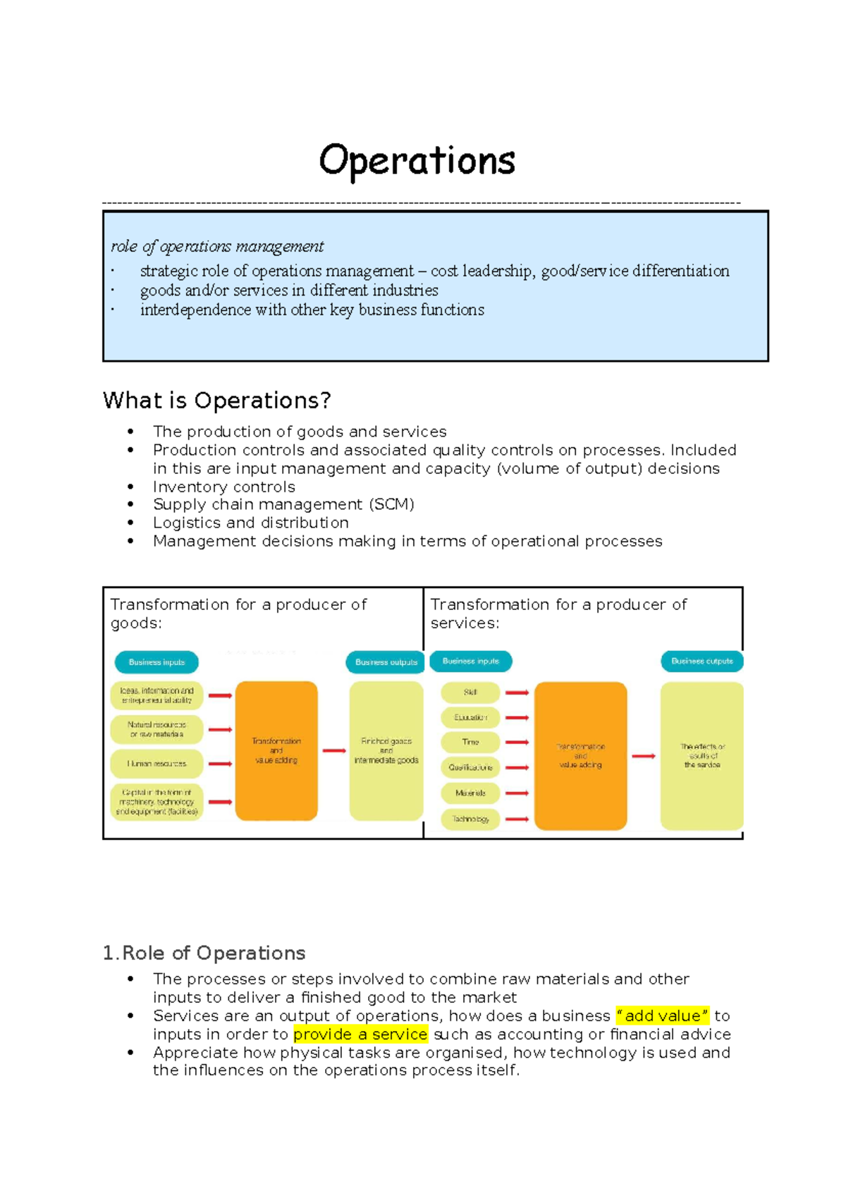 Operations Management: Strategic Role, Cost Leadership ...