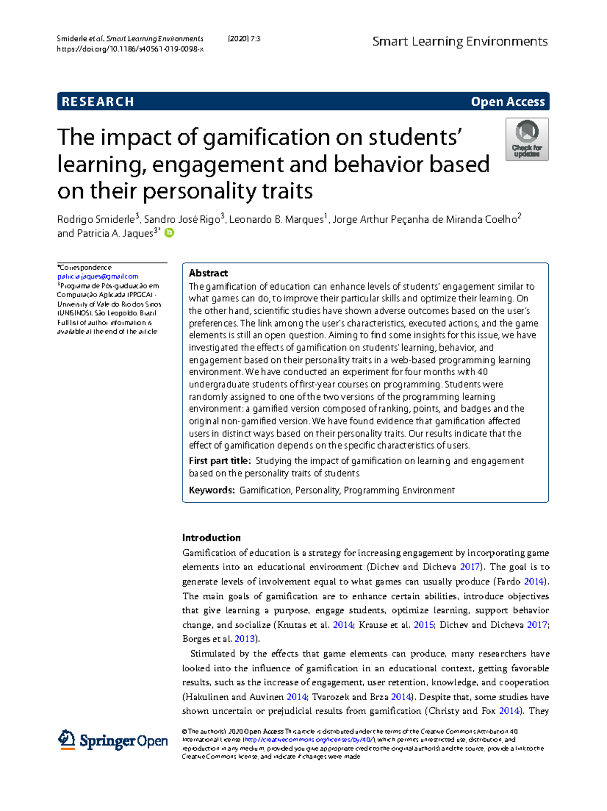 The Impact of Gamification on Learning and Engagement in Programming ...