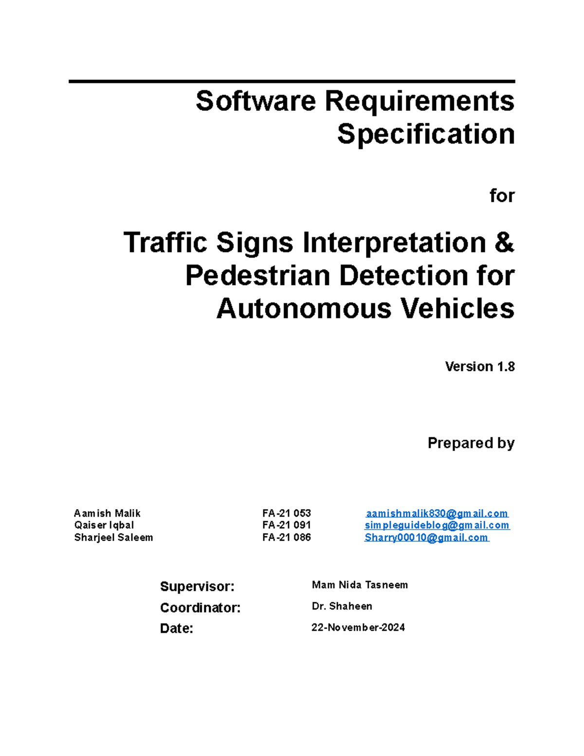 FUI - DSE - FYP I SRS-template 1 - Software Requirements Specification ...