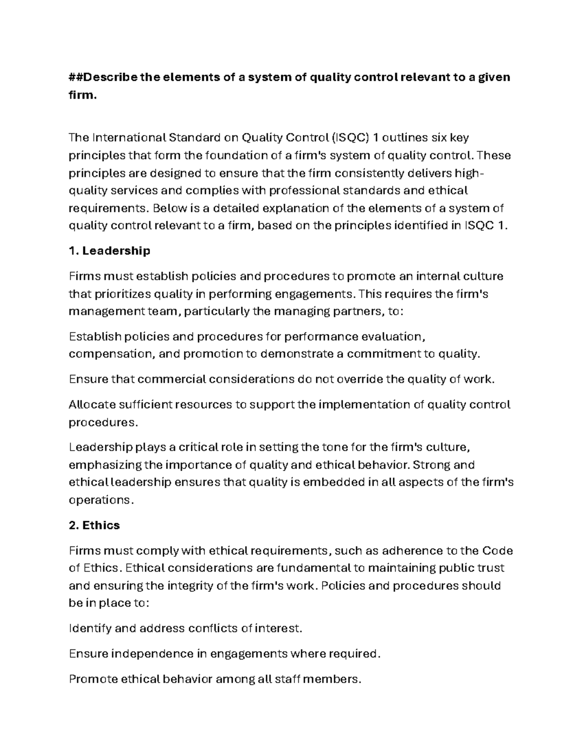 Quality Control Procedures in Audit Management: Insights on ISQC 1 ...