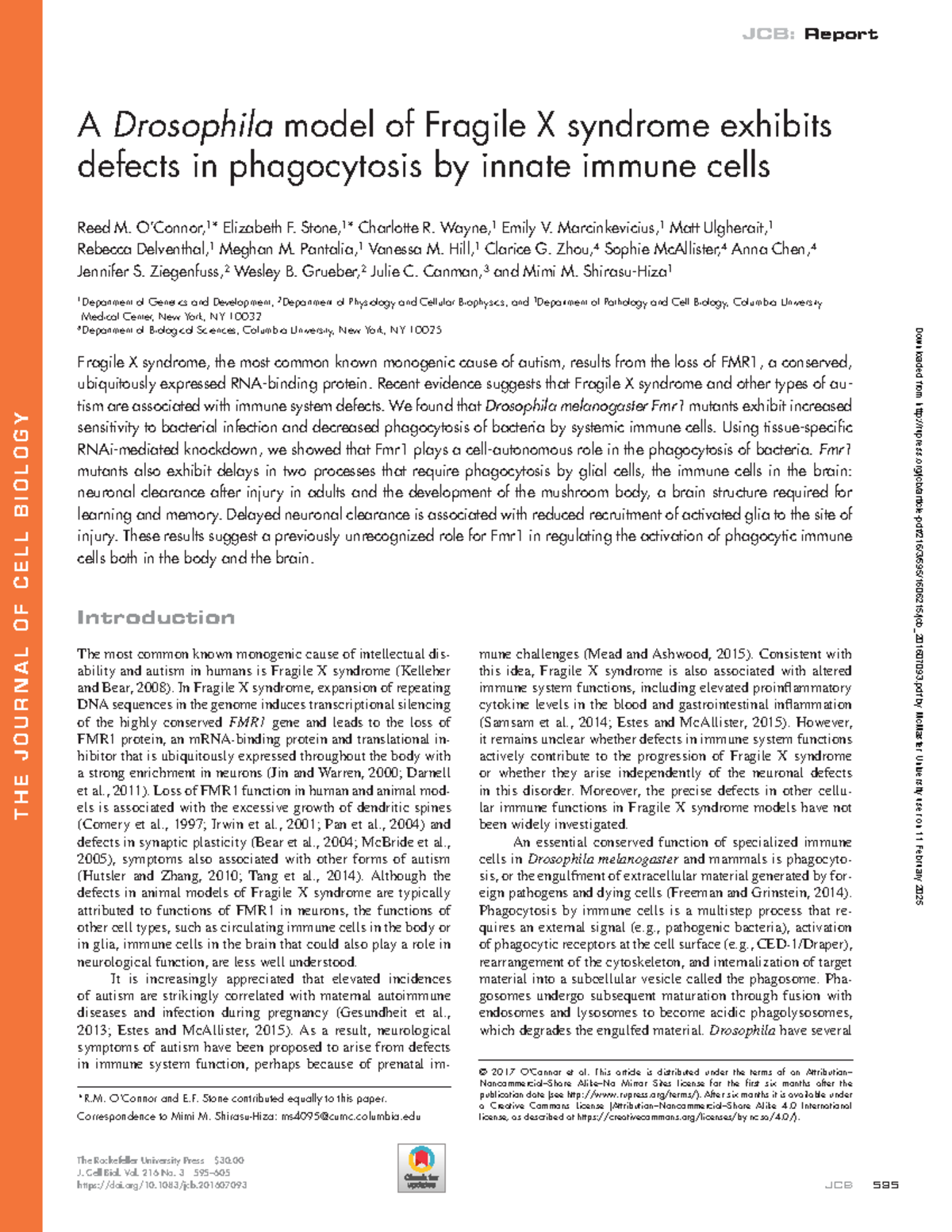 JCB: A Drosophila Model of Fragile X Syndrome and Phagocytosis Defects ...