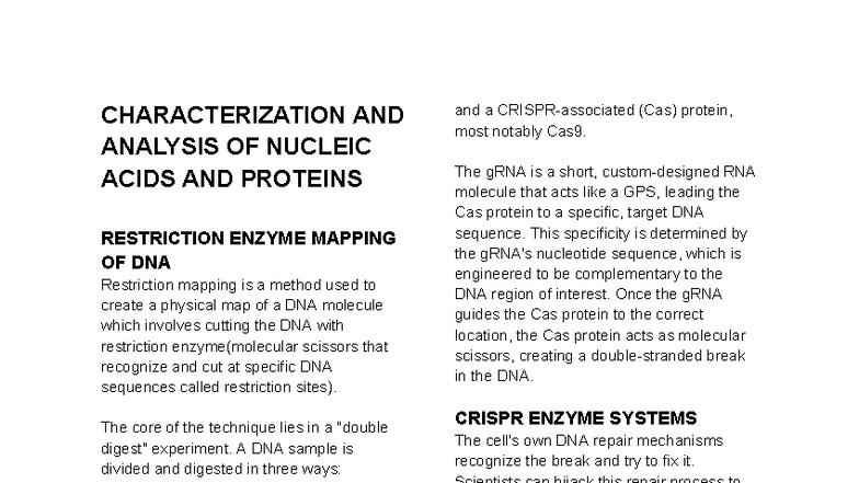 Characterization and Analysis of Nucleic Acids & Proteins: A Study ...