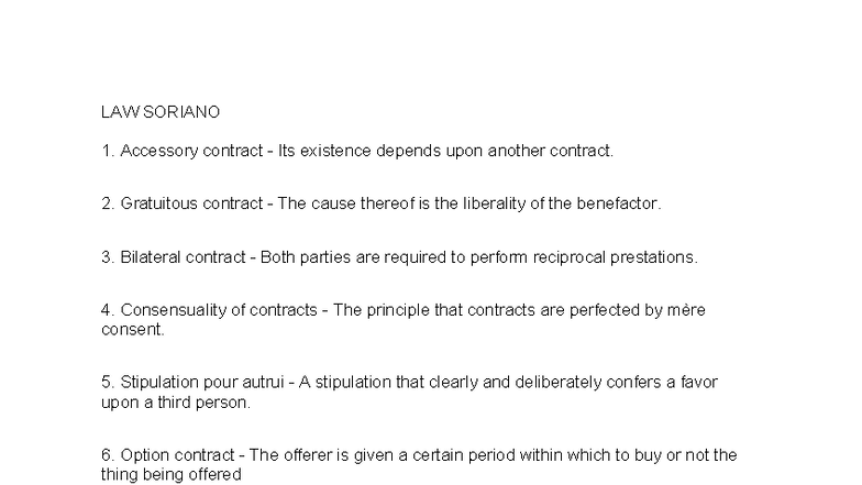 LAW- Soriano - Law - LAW SORIANO Accessory contract - Its existence ...