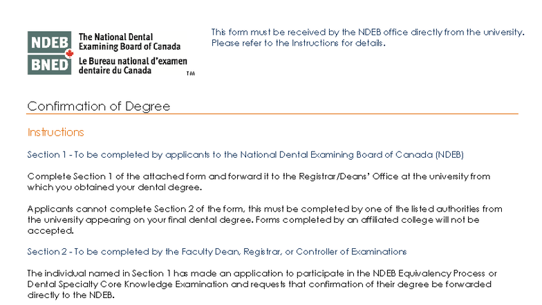 NDEB Confirmation of Degree Form Instructions and Details - Studocu