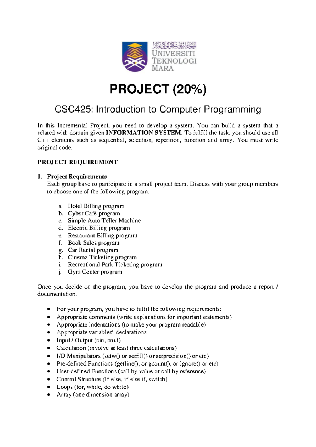 CSC425 Project: System Development in Computer Programming - Studocu